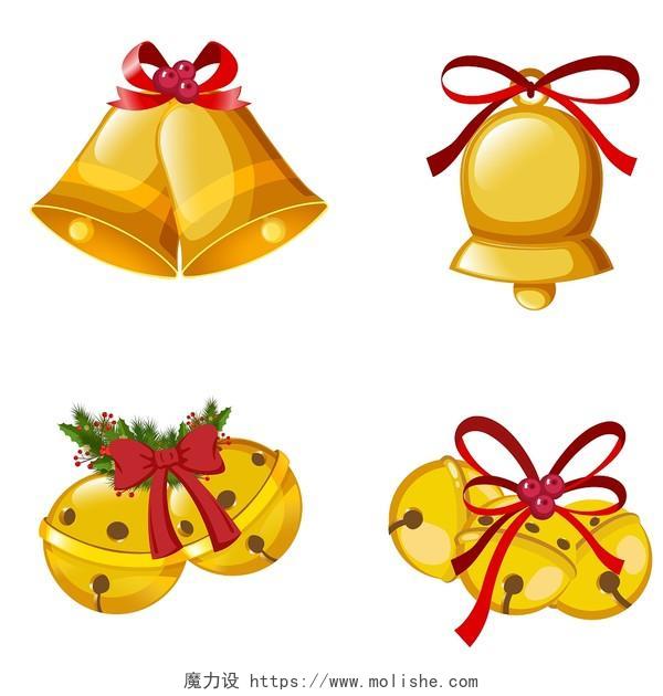 黄色圣诞节铃铛铃铛设计蝴蝶结png元素
